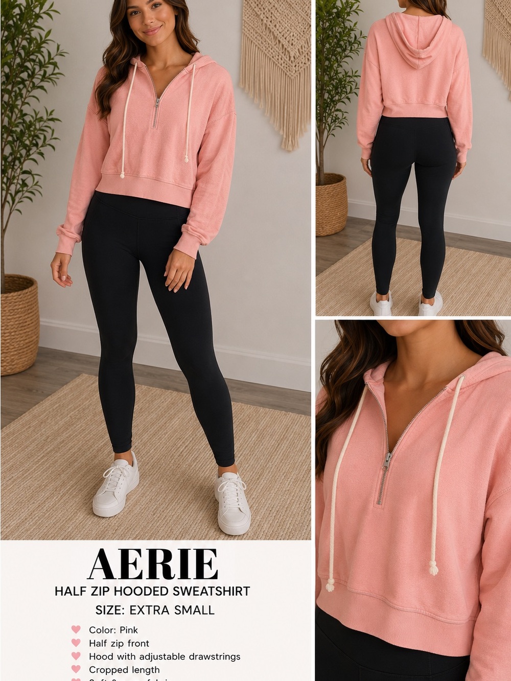 Aerie Coral Pink Half-Zip Hoodie